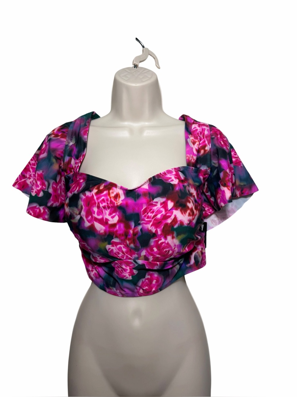 Torrid Swim Bikini Top Flutter Sleeve Floral Roses Swimwear Size 2 NEW